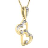 0.20 Carat (ctw) Round White Diamond Ladies Double Heart Pendant 1/5 CT 14K Yellow Gold