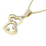 0.20 Carat (ctw) Round White Diamond Ladies Double Heart Pendant 1/5 CT 14K Yellow Gold