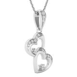 0.20 Carat (ctw) Round White Diamond Ladies Double Heart Pendant 1/5 CT Sterling Silver