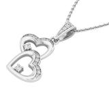 0.20 Carat (ctw) Round White Diamond Ladies Double Heart Pendant 1/5 CT Sterling Silver
