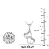 0.20 Carat (ctw) Round White Diamond Ladies Double Heart Pendant 1/5 CT Sterling Silver