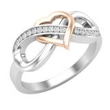 0.08 Carat (ctw) Round White Diamond Ladies Infinity Heart Ring Rose Gold Plated Sterling Silver