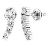 0.50 Carat (ctw) Round White Diamond For Girl's and Women's Curved Bar Earrings 1/2 CT 14K White Gold