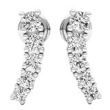 0.50 Carat (ctw) Round White Diamond For Girl's and Women's Curved Bar Earrings 1/2 CT 14K White Gold