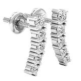 0.50 Carat (ctw) Round White Diamond For Girl's and Women's Curved Bar Earrings 1/2 CT 14K White Gold