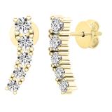 0.50 Carat (ctw) Round White Diamond For Girl's and Women's Curved Bar Earrings 1/2 CT 14K Yellow Gold