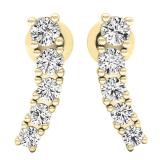 0.50 Carat (ctw) Round White Diamond For Girl's and Women's Curved Bar Earrings 1/2 CT 14K Yellow Gold