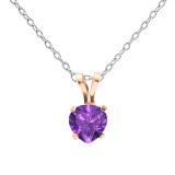 5mm Heart Shape Amethyst Solitaire for Girls and Womens Tiny Pendant With Silver Chain 10K Rose Gold