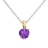 5mm Heart Shape Amethyst Solitaire for Girls and Womens Tiny Pendant With Silver Chain 18K Yellow Gold