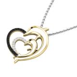 0.15 Carat (ctw) Round White & Black Diamond Ladies Dolphin Heart Pendant 10K Yellow Gold