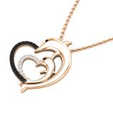 0.15 Carat (ctw) Round White & Black Diamond Ladies Dolphin Heart Pendant 10K Rose Gold