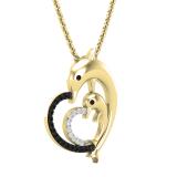 0.15 Carat (ctw) Round White & Black Diamond Ladies Dolphin Heart Pendant 10K Yellow Gold