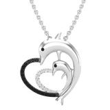 0.15 Carat (ctw) Round White & Black Diamond Ladies Dolphin Heart Pendant Sterling Silver