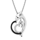 0.15 Carat (ctw) Round White & Black Diamond Ladies Dolphin Heart Pendant Sterling Silver