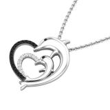 0.15 Carat (ctw) Round White & Black Diamond Ladies Dolphin Heart Pendant Sterling Silver