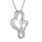 0.15 Carat (ctw) Round White Diamond Ladies Entwined Double Heart Pendant Sterling Silver