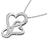 0.15 Carat (ctw) Round White Diamond Ladies Entwined Double Heart Pendant Sterling Silver