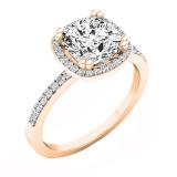 Cushion & Round White Cubic Zirconia Ladies Bridal Halo Style Engagement Ring 18K Rose Gold