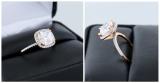 Cushion & Round White Cubic Zirconia Ladies Bridal Halo Style Engagement Ring 18K Rose Gold