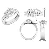 0.85 Carat (ctw) Round Diamond Ladies Swirl Engagement Ring With Matching Band Set Sterling Silver