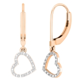 0.05 Carat (ctw) Round White Diamond Ladies Heart Dangle Earrings 10K Rose Gold