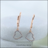 0.05 Carat (ctw) Round White Diamond Ladies Heart Dangle Earrings 10K Rose Gold