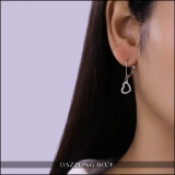 0.05 Carat (ctw) Round White Diamond Ladies Heart Dangle Earrings Sterling Silver