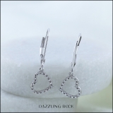 0.05 Carat (ctw) Round White Diamond Ladies Heart Dangle Earrings Sterling Silver