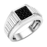 0.50 Carat (ctw) Round Black & White Diamond Square Ribbed Shank Mens Rings 1/2 CT Sterling Silver