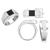0.50 Carat (ctw) Round Black & White Diamond Square Ribbed Shank Mens Rings 1/2 CT Sterling Silver