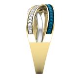 0.10 Carat (ctw) Round Blue & White Diamond Ladies Crossover Ring 1/10 CT 14K White & Yellow Gold