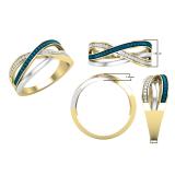 0.10 Carat (ctw) Round Blue & White Diamond Ladies Crossover Ring 1/10 CT 14K White & Yellow Gold