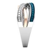 0.10 Carat (ctw) Blue & White Diamond Crossover Ring 1/10 CT Rose Gold Plated Sterling Silver
