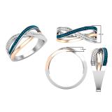 0.10 Carat (ctw) Blue & White Diamond Crossover Ring 1/10 CT Rose Gold Plated Sterling Silver