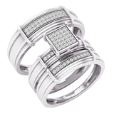 0.25 Carat (ctw) Round Diamond Men's & Women's Engagement Ring Trio Set 1/4 CT Sterling Silver