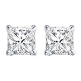 0.67 Ctw Princess White Diamond Solitaire Screw Back Stud Earrings for Women in 10K Solid White Gold