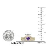 5 mm Cushion Amethyst & Round White Diamond Halo Style Bridal Wedding Ring Set 10K Yellow Gold