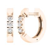 0.20 Carat (ctw) Round White Diamond Ladies 3 Stone Huggies Hoop Earrings 1/5 CT 10K Rose Gold