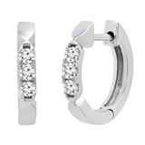0.20 Carat (ctw) Round White Diamond Ladies 3 Stone Huggies Hoop Earrings 1/5 CT 10K White Gold