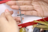 0.50 Carat (ctw) Round Black & White Diamond Mens Religious Cross Pendant 1/2 CT 10K White Gold