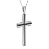 0.50 Carat (ctw) Round Black & White Diamond Mens Religious Cross Pendant 1/2 CT Sterling Silver