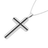 0.50 Carat (ctw) Round Black & White Diamond Mens Religious Cross Pendant 1/2 CT Sterling Silver