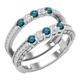 0.75 Carat (ctw) Round Blue & White Diamond Ladies Enhancer Wedding Band 3/4 CT Sterling Silver