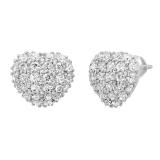 3.68 Carat (ctw) Round White Diamond Ladies Heart Cluster Stud Earrings 10K White Gold