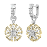 1.58 Carat (ctw) Round & Baguette Diamond Ladies Vintage Dangling Earrings 10K White & Yellow Gold