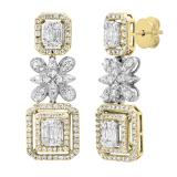 2.48 Carat (ctw) Round Princess & Baguette Diamond Dangling Drop Earrings for Women in 10K White & Yellow Gold