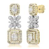 2.48 Carat (ctw) Round Princess & Baguette Diamond Dangling Drop Earrings for Women in 10K White & Yellow Gold