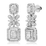 2.48 Carat (ctw) Round Princess & Baguette Diamond Dangling Drop Earrings for Women 10K White Gold