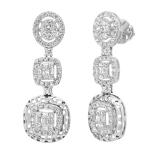 2.02 Carat (ctw) Round & Baguette White Diamond Ladies Dangling Drop Earrings 18K White Gold