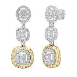 2.02 Carat (ctw) Round & Baguette Diamond Ladies Dangling Drop Earrings 18K White & Yellow Gold
